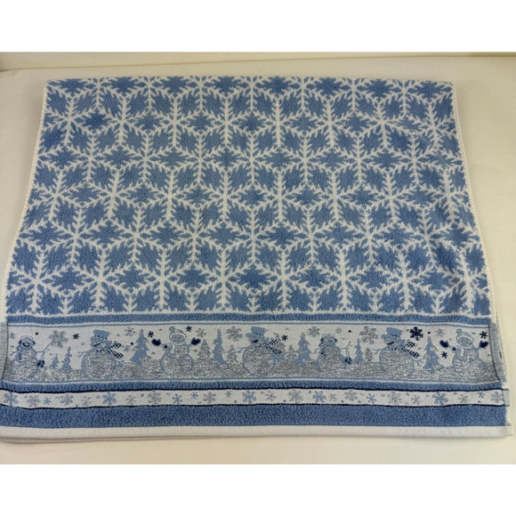 Vintage Bath Towel Cecil Sayday Set of 2 Snowman Snowflakes Blue white - Picture 14 of 16